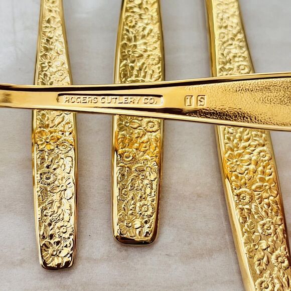 8pc INTERNATIONAL SILVER Golden Spring Garden Rogers Cutlery Flatware Knife Fork - Picture 7 of 8